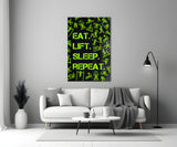 Eat, Lift, Sleep Glass Wall Art