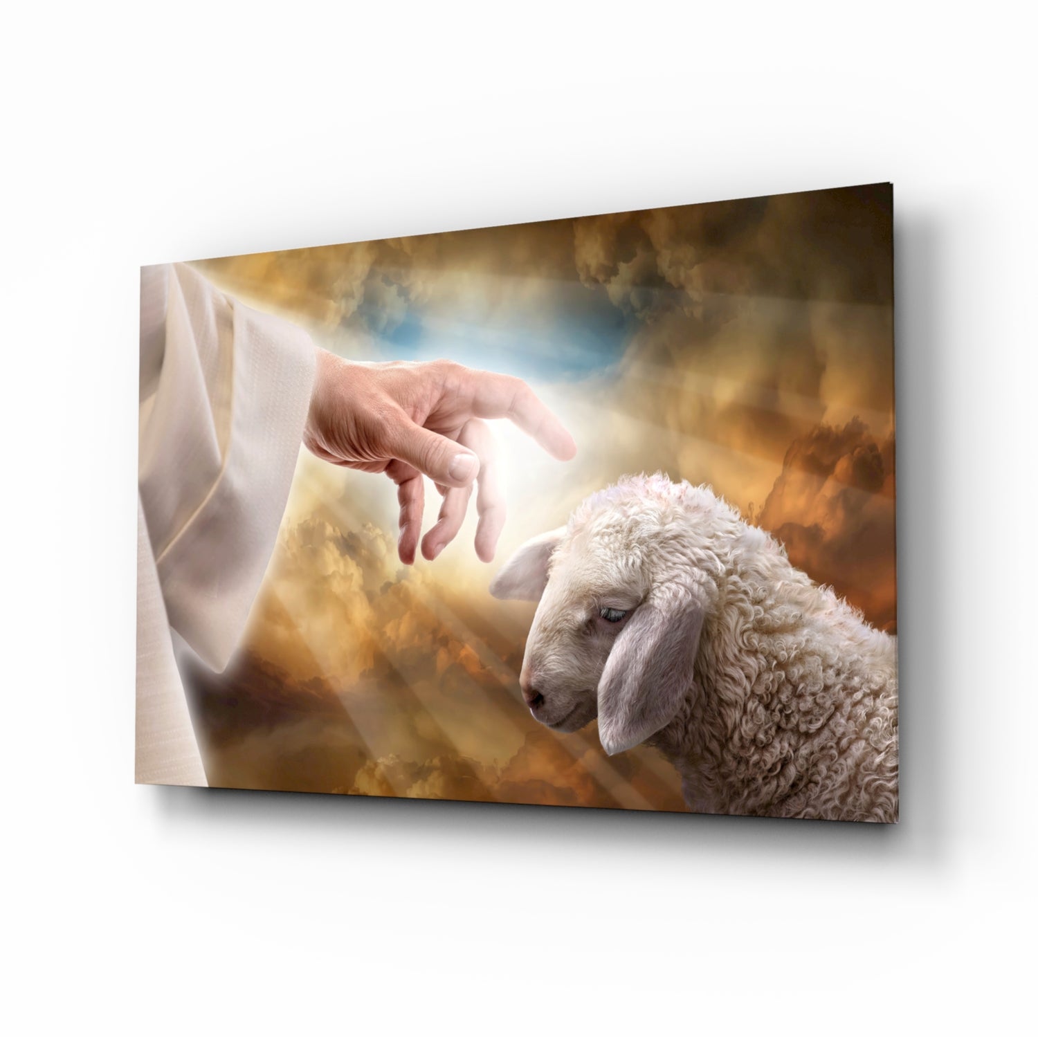 God'S Hand And The Sheep Glass Wall Art