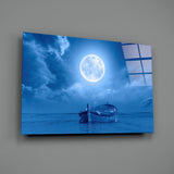 Moon and Boat Glass Wall Art | Insigne Art Design