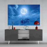 Moon and Boat Glass Wall Art | Insigne Art Design