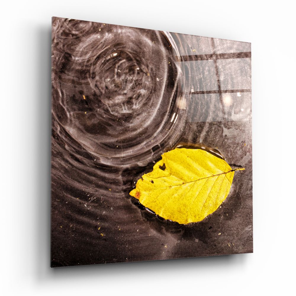 Yellow Leaf Glass Wall Art