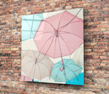 Colorful Umbrellas Glass Wall Art