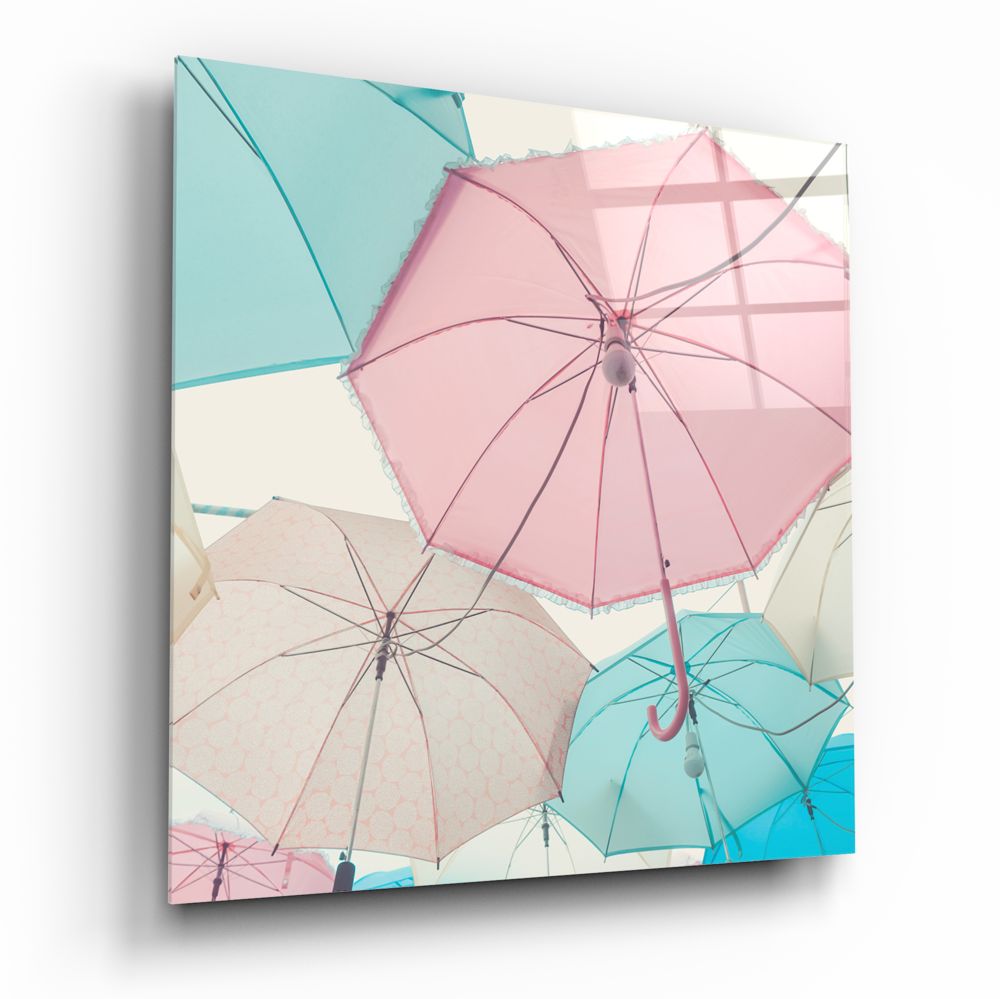 Colorful Umbrellas Glass Wall Art