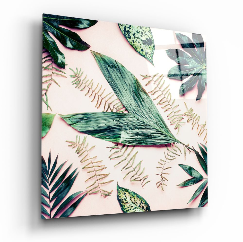 Tropical Leaves Glass Wall Art