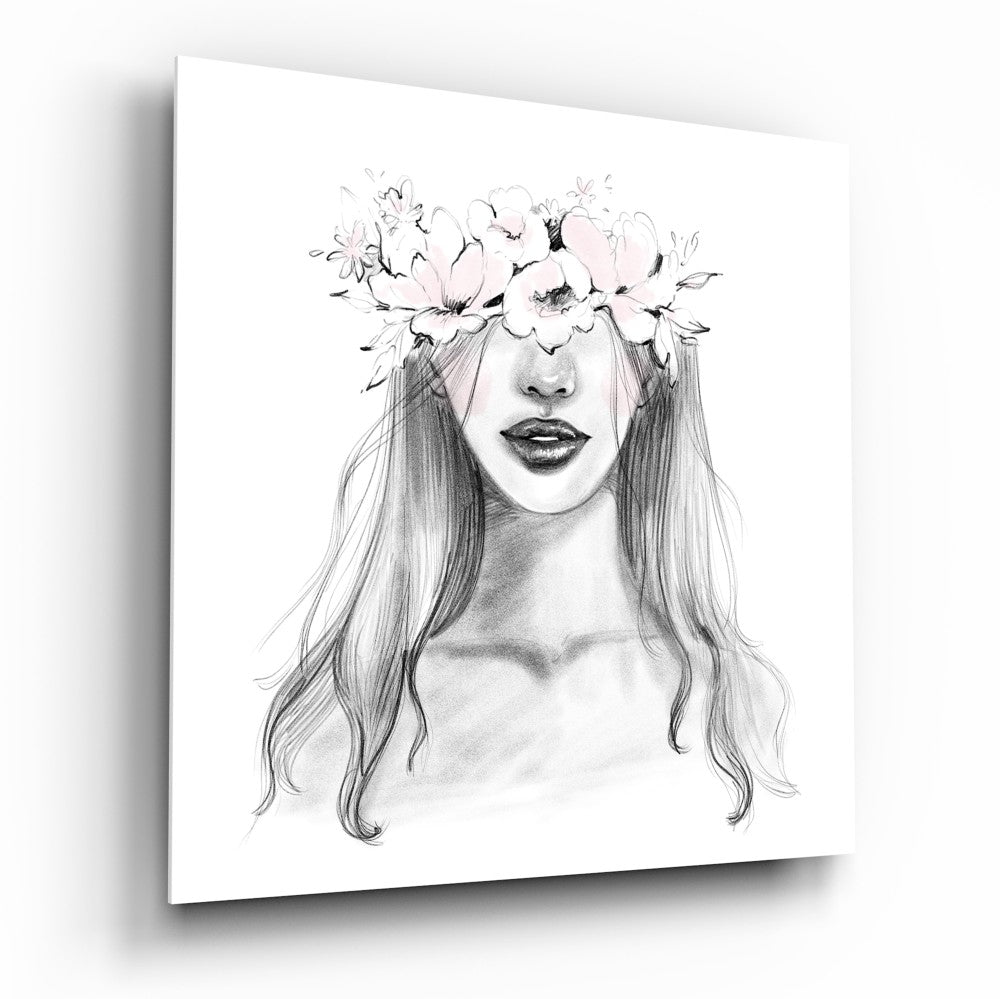 Flower Crowned Woman Glass Wall Art