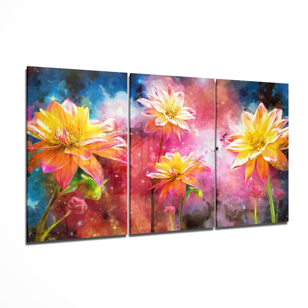 Yellow Flowers Mega Glass Wall Art | Insigne Art Design