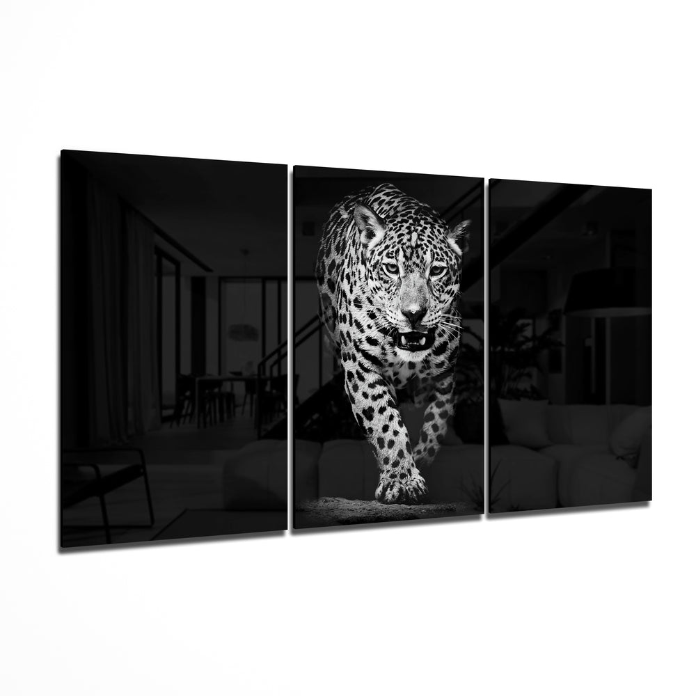 Leopard in the Dark Mega Glass Wall Art | Insigne Art Design