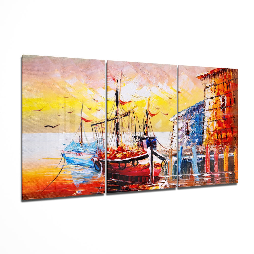 Boat on the Beach Glass Wall Art | Insigne Art Design