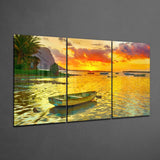 Sunset and Boat Glass Wall Art | Insigne Art Design