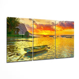 Sunset and Boat Glass Wall Art | Insigne Art Design