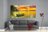 Sunset and Boat Glass Wall Art | Insigne Art Design