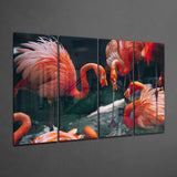 Flamingos 4 Pieces Mega Glass Wall Art (59"x36") | Insigne Art Design