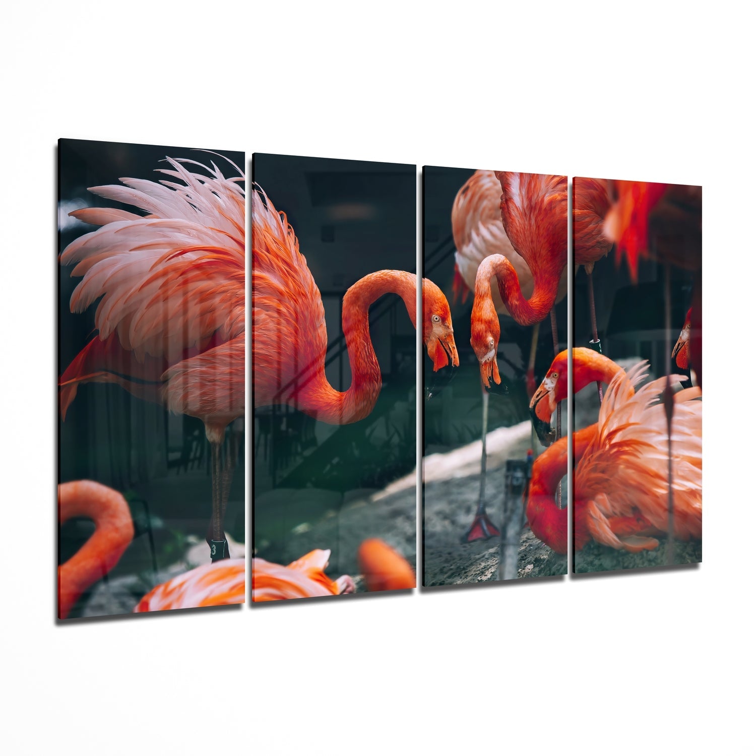 Flamingos 4 Pieces Mega Glass Wall Art (59"x36") | Insigne Art Design