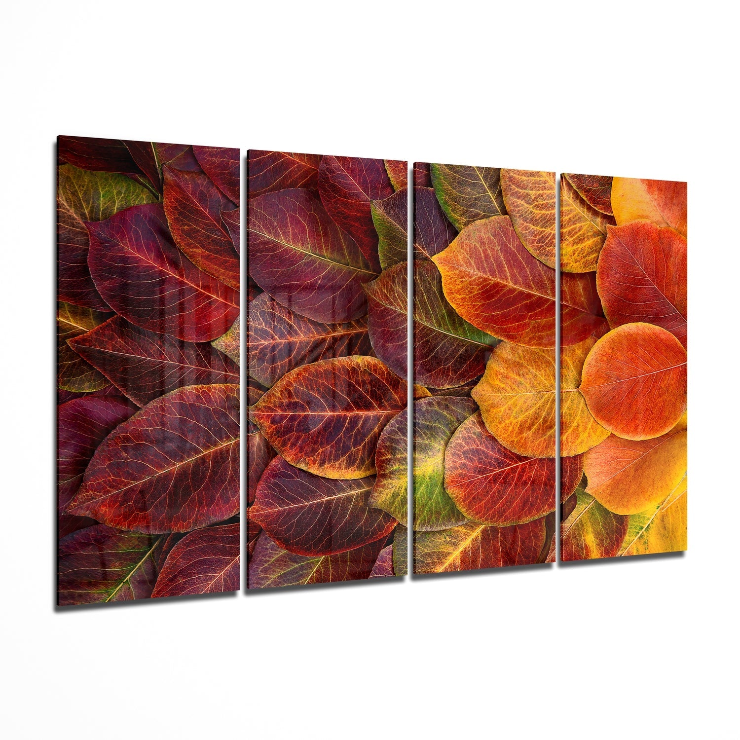 Autumn Leaves 4 Pieces Mega Glass Wall Art (59"x36") | Insigne Art Design