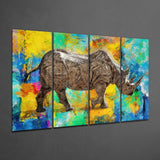 Rhino 4 Pieces Mega Glass Wall Art (59"x36") | Insigne Art Design