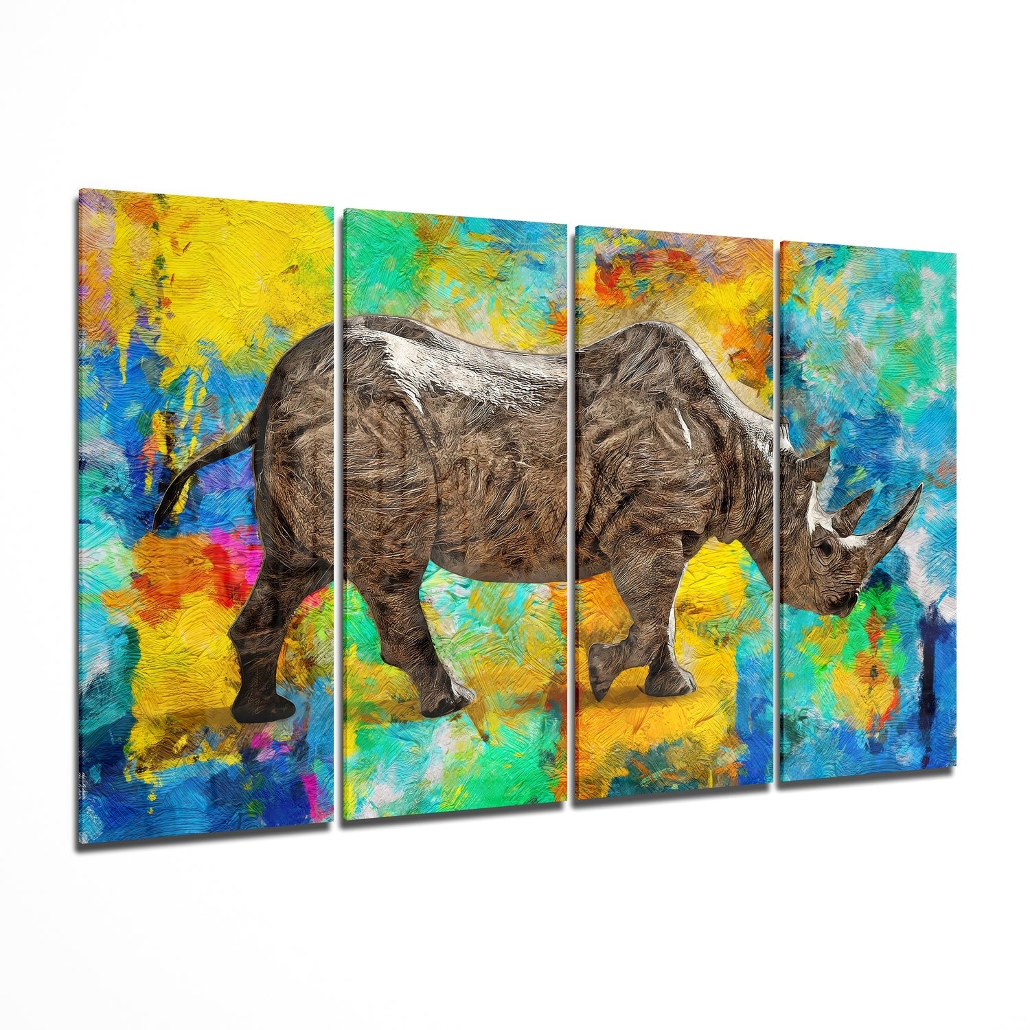 Rhino 4 Pieces Mega Glass Wall Art (59"x36") | Insigne Art Design