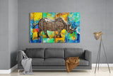 Rhino 4 Pieces Mega Glass Wall Art (59"x36") | Insigne Art Design