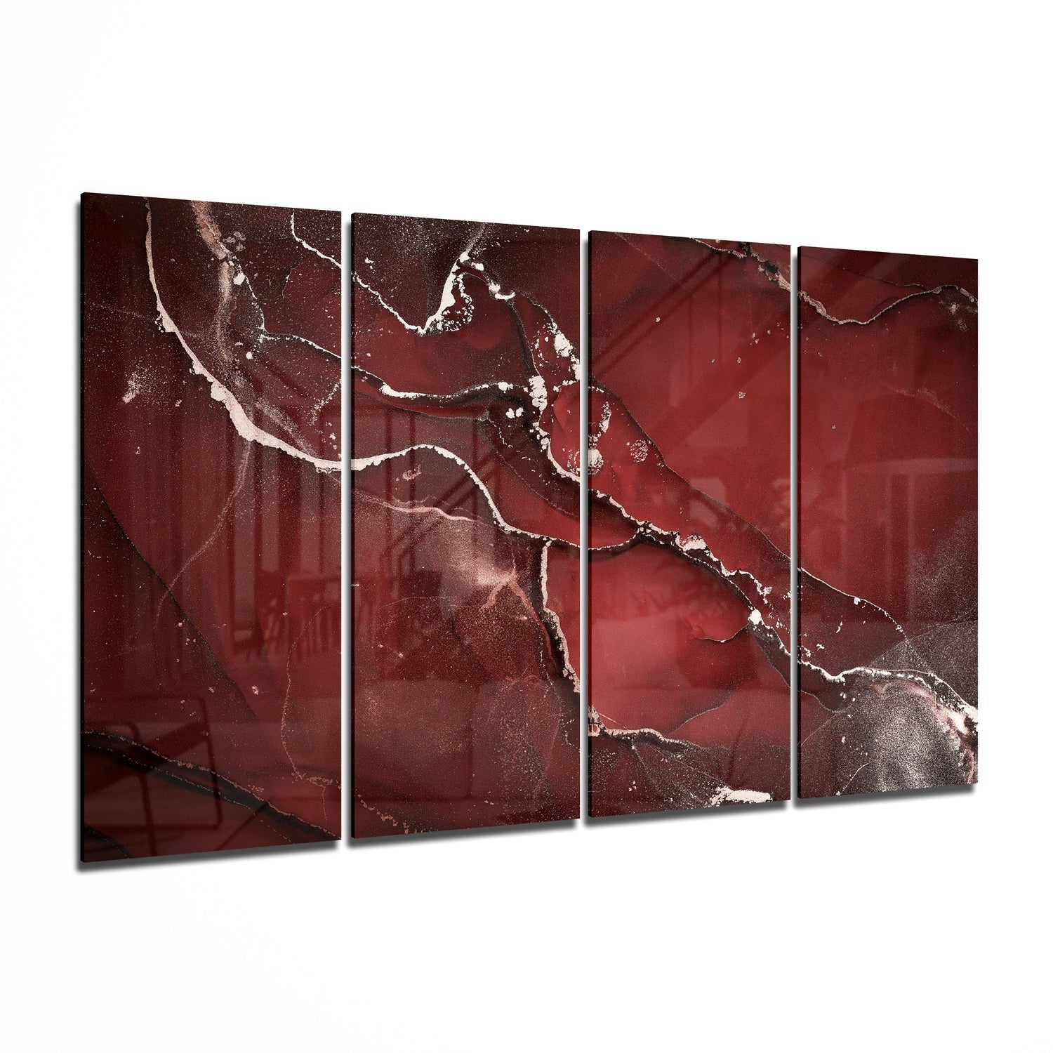 Red Crack 4 Pieces Mega Glass Wall Art (59"x36") | Insigne Art Design