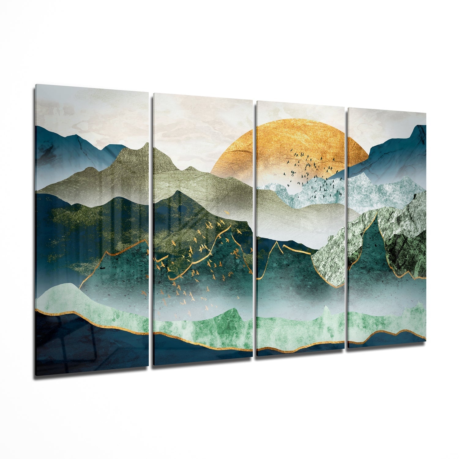 Japanese Sunset 4 Pieces Mega Glass Wall Art (59"x36") | Insigne Art Design