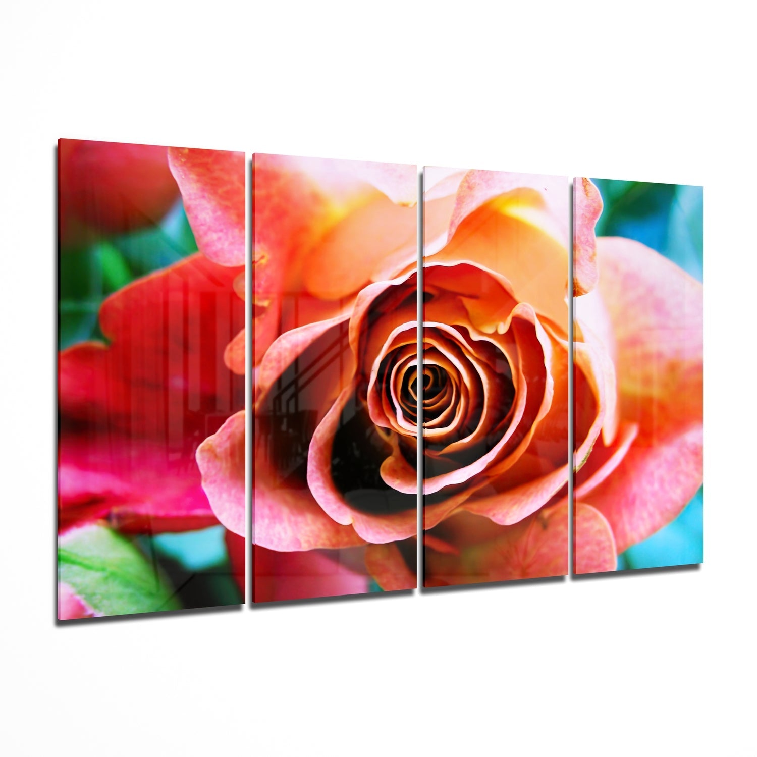 Rose 4 Pieces Mega Glass Wall Art (59"x36") | Insigne Art Design