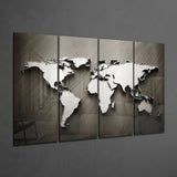 World Map 4 Pieces Mega Glass Wall Art (59"x36") | Insigne Art Design