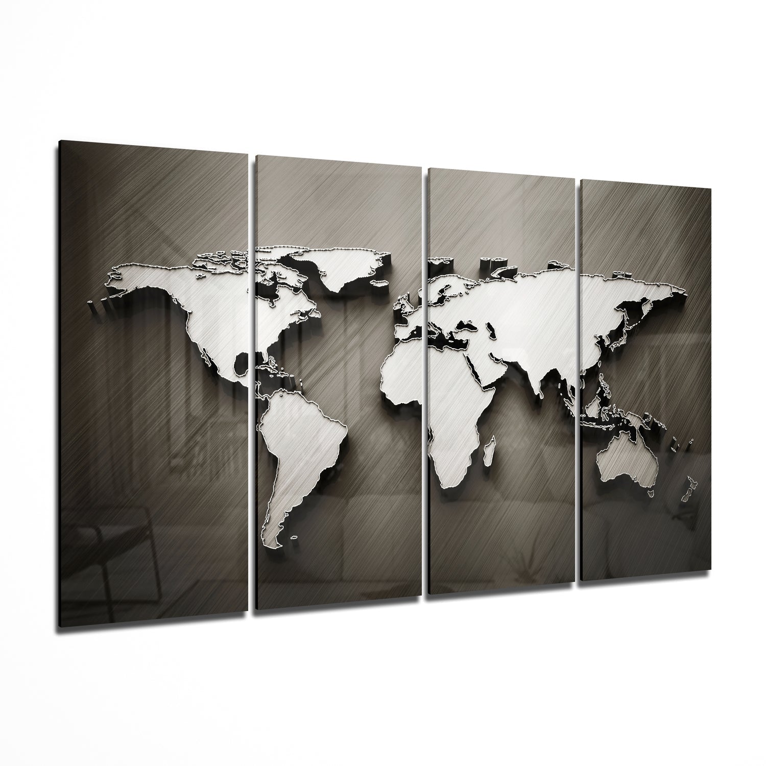 World Map 4 Pieces Mega Glass Wall Art (59"x36") | Insigne Art Design