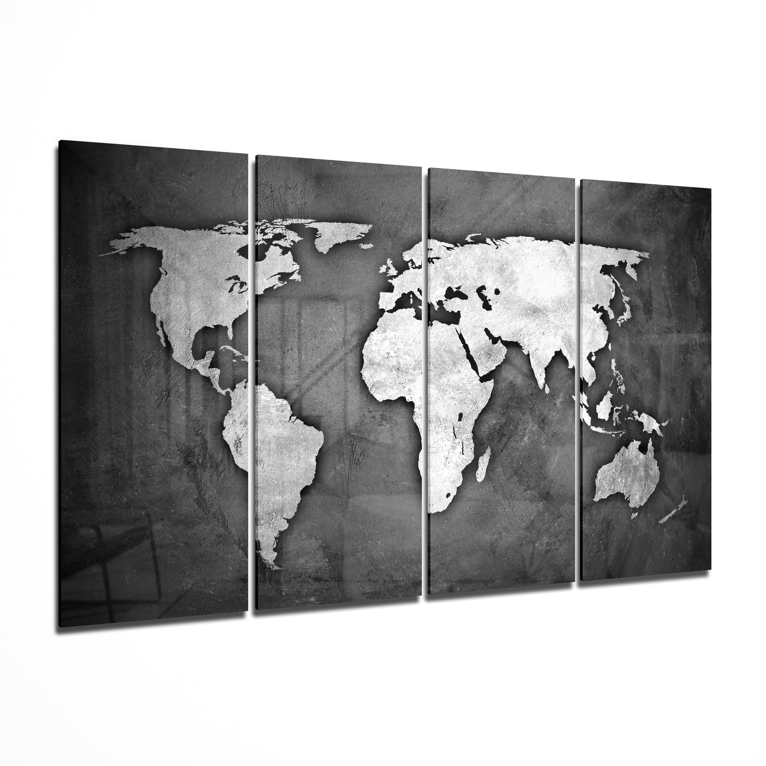 World Map 4 Pieces Mega Glass Wall Art (59"x36") | Insigne Art Design