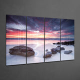 Sunset at the Beach 4 Pieces Mega Glass Wall Art (59"x36") | Insigne Art Design