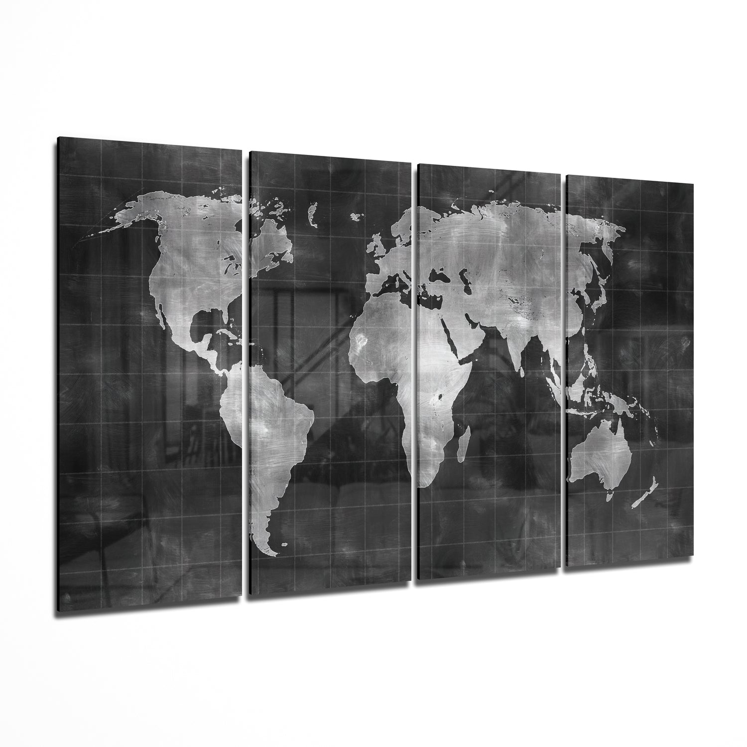 World Map 4 Pieces Mega Glass Wall Art (59"x36") | Insigne Art Design