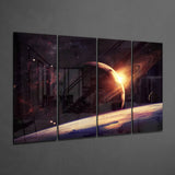 Sunset at the Space 4 Pieces Mega Glass Wall Art (59"x36") | Insigne Art Design