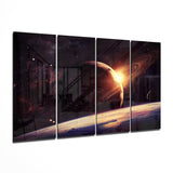 Sunset at the Space 4 Pieces Mega Glass Wall Art (59"x36") | Insigne Art Design