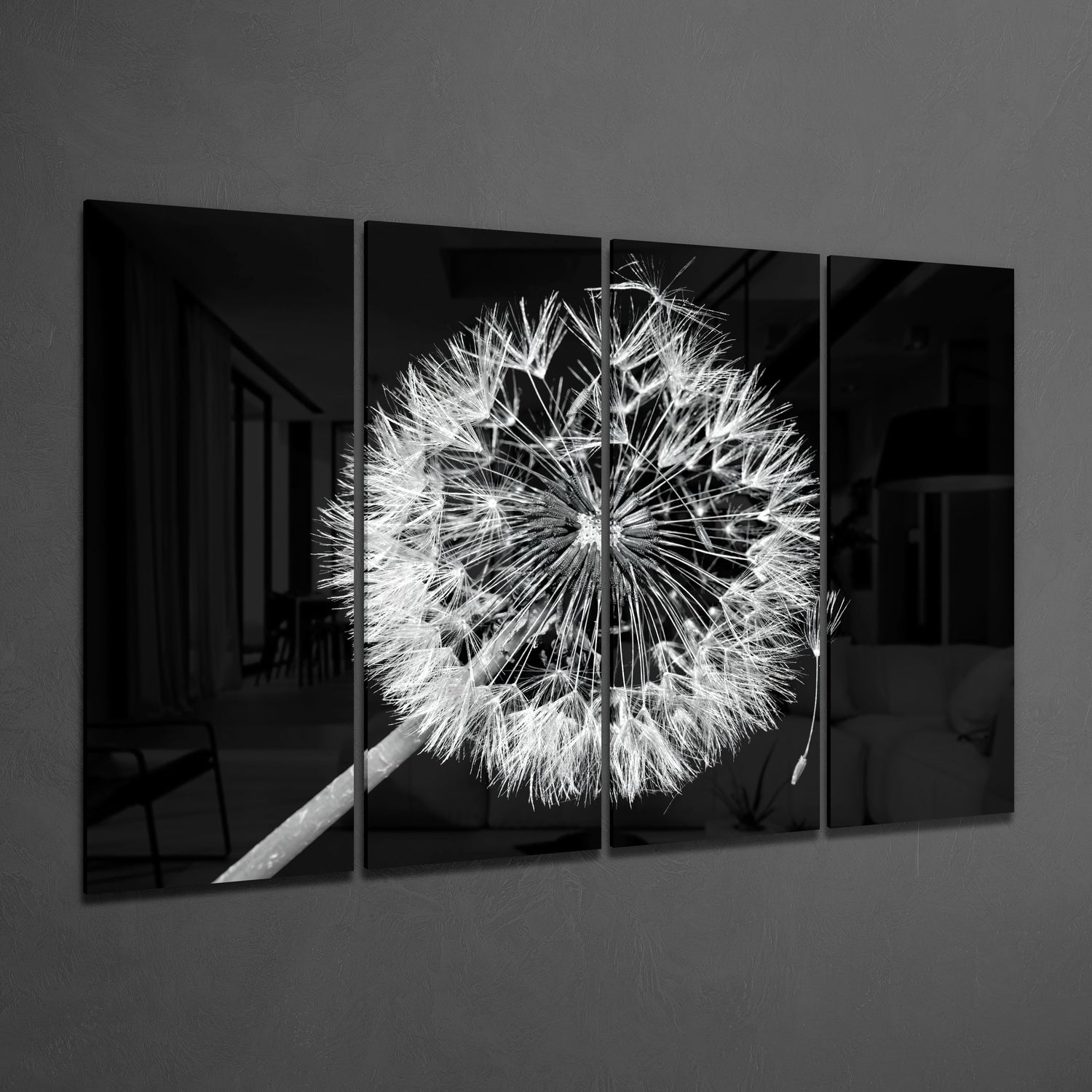 Dandelion 4 Pieces Mega Glass Wall Art (59"x36") | Insigne Art Design