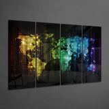 World Map 4 Pieces Mega Glass Wall Art (59"x36") | Insigne Art Design