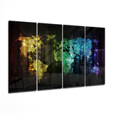 World Map 4 Pieces Mega Glass Wall Art (59"x36") | Insigne Art Design