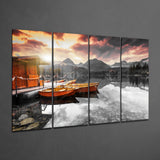 Sunset and Boats 4 Pieces Mega Glass Wall Art (59"x36") | Insigne Art Design