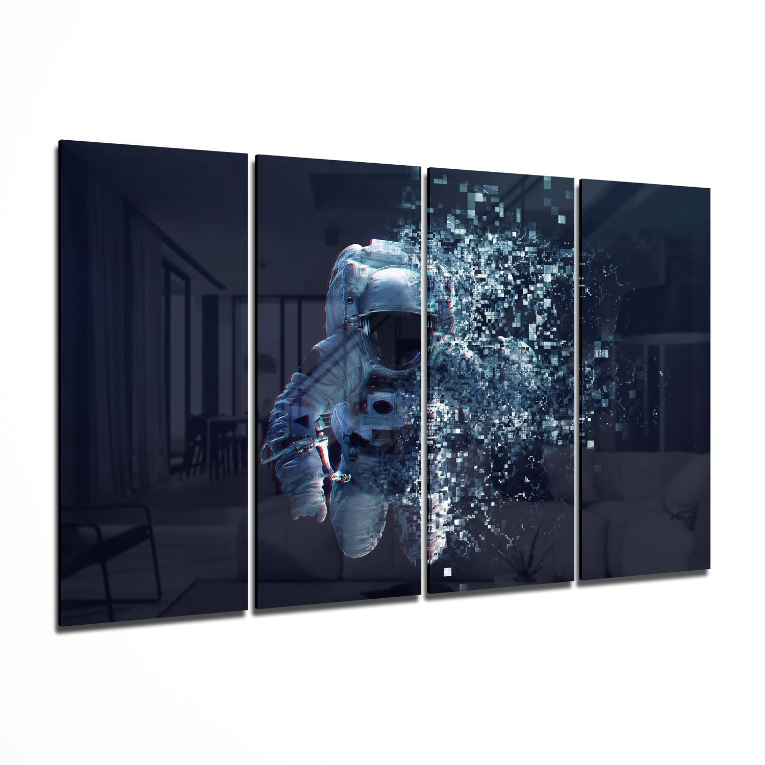 Astronaut  4 Pieces Mega Glass Wall Art (59"x36") | Insigne Art Design