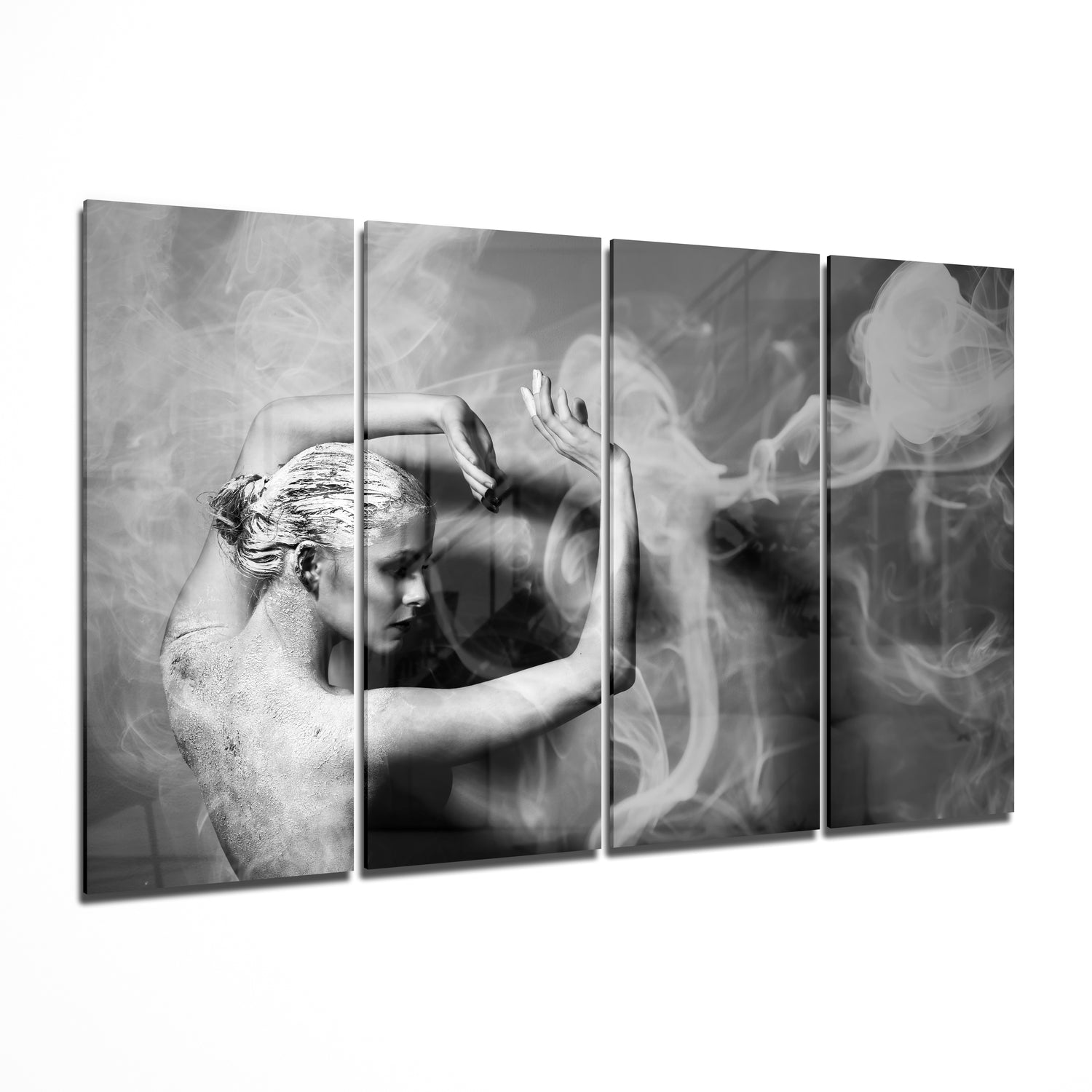 Dancing with Smoke 4 Pieces Mega Glass Wall Art (59"x36") | Insigne Art Design