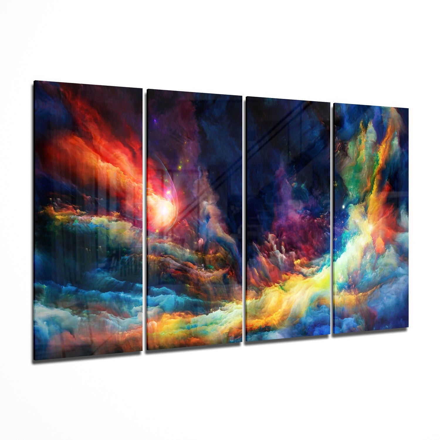 Colorful Space 4 Pieces Mega Glass Wall Art (59"x36") | Insigne Art Design