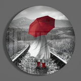 Girl with Red Umbrella Glass Wall Art