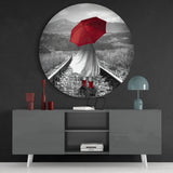 Girl with Red Umbrella Glass Wall Art