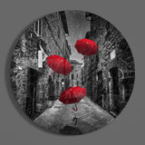 Red Umbrellas Glass Wall Art