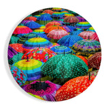 Colorful Umbrellas Glass Wall Art