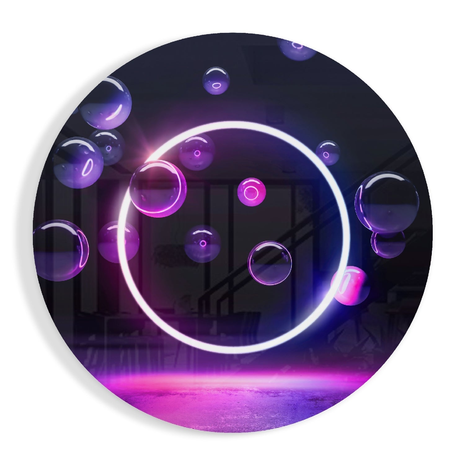 Neon Circle Glass Wall Art