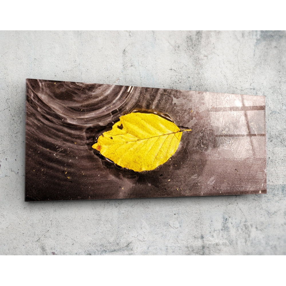 Yellow Leaf Glass Wall Art (36"x14")