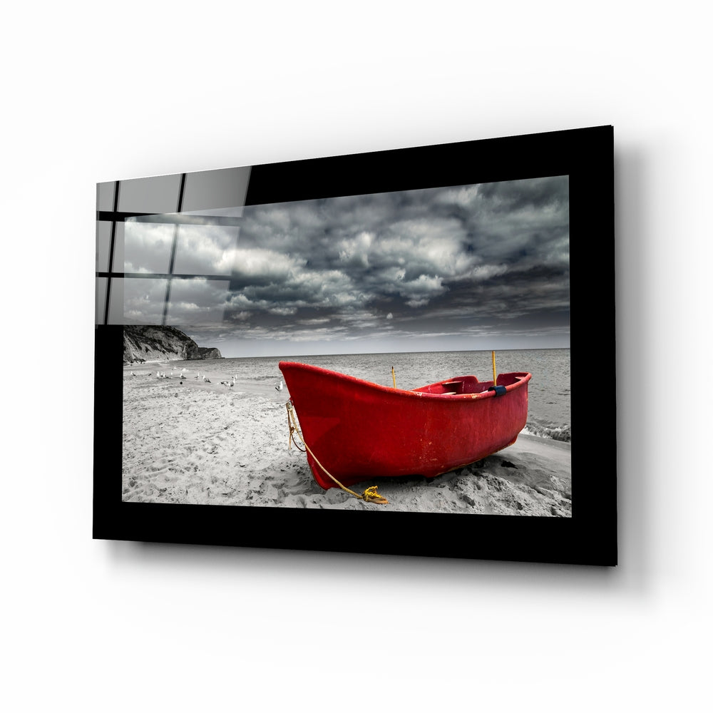 Red Boat Glass Wall Art