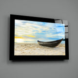 Boat on the Beach Glass Wall Art