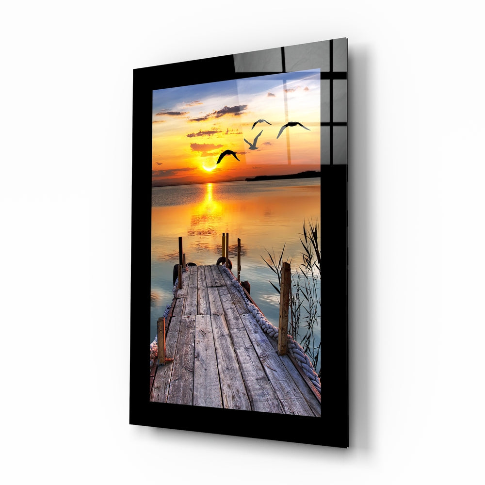 Sunset and the Birds Glass Wall Art