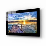 Sunset at Pier Glass Wall Art