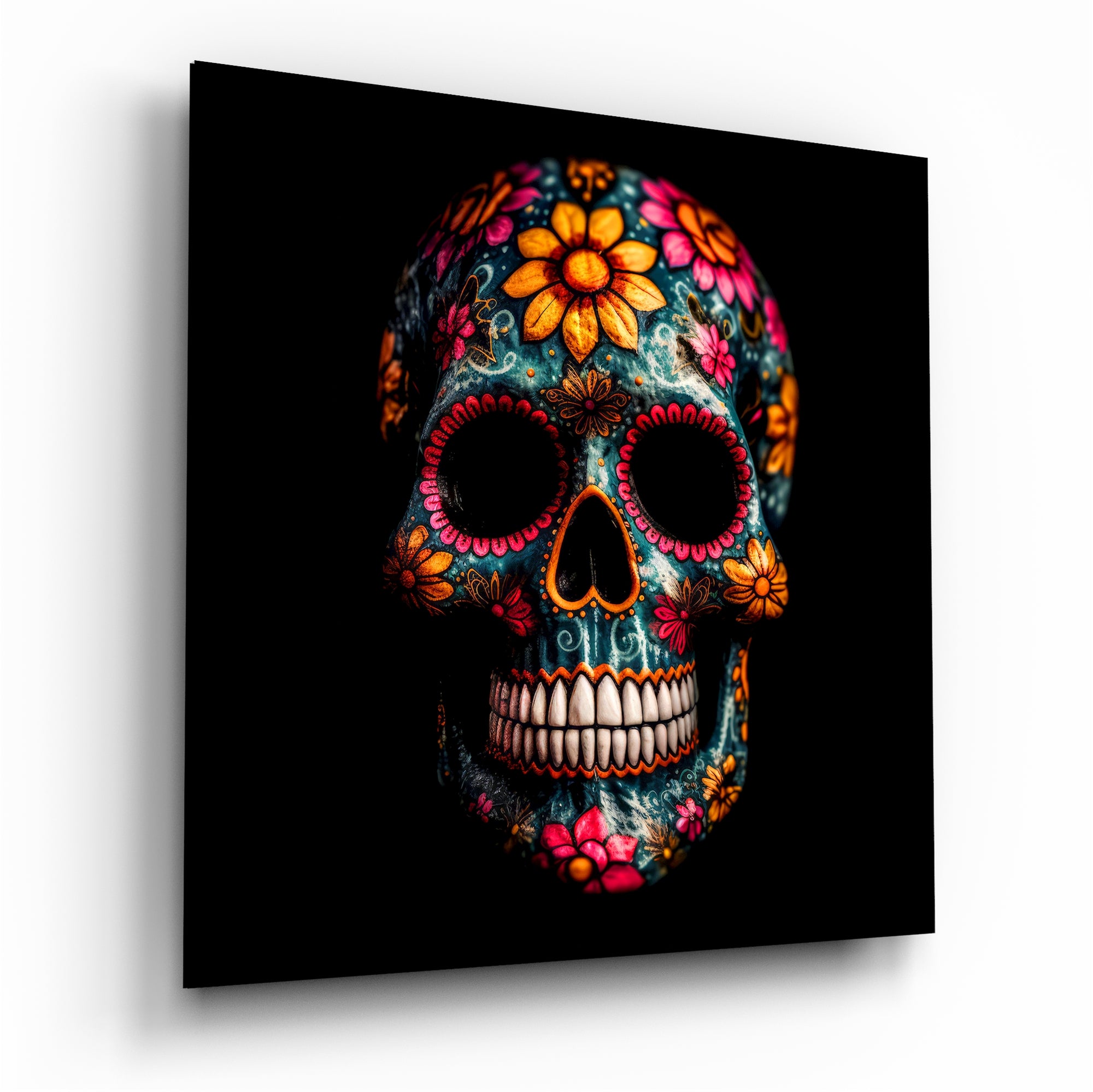 Flowery Skull Glass Wall Art  || Designers Collection