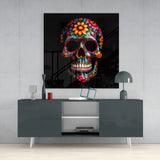 Flowery Skull Glass Wall Art  || Designers Collection